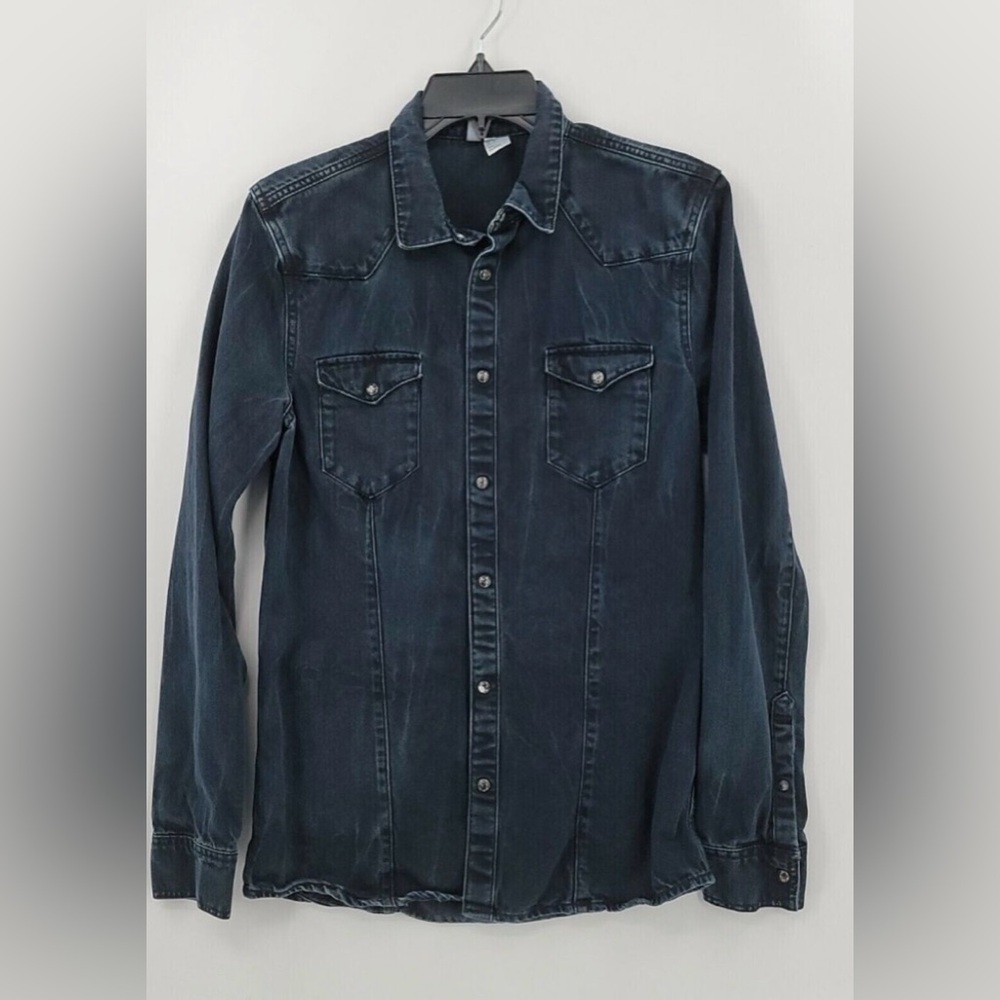 H&M Divided Mens Long Sleeve Denim Snap Button Shirt